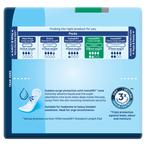 Tena InstaDry Long Length Pads 8 Pack