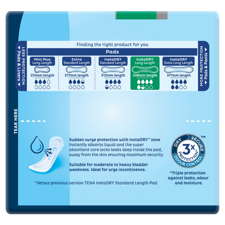 Tena InstaDry Long Length Pads 8 Pack
