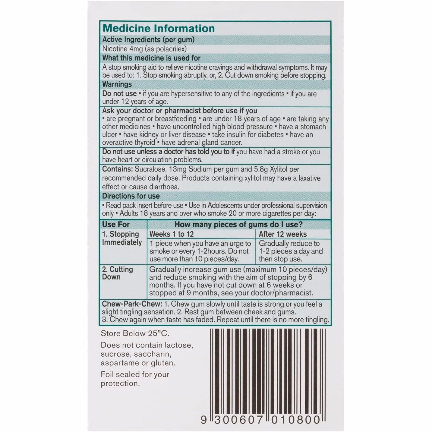 Nicorette Nicotine Gum 4mg Extra Strength Icy Mint 75 Pack