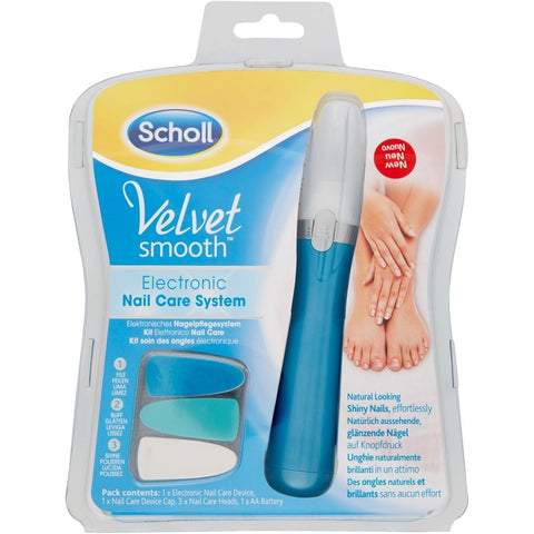 Scholl Velvet Smooth Electronic Nail Care System File Buff & Shine, Blue 1Pk