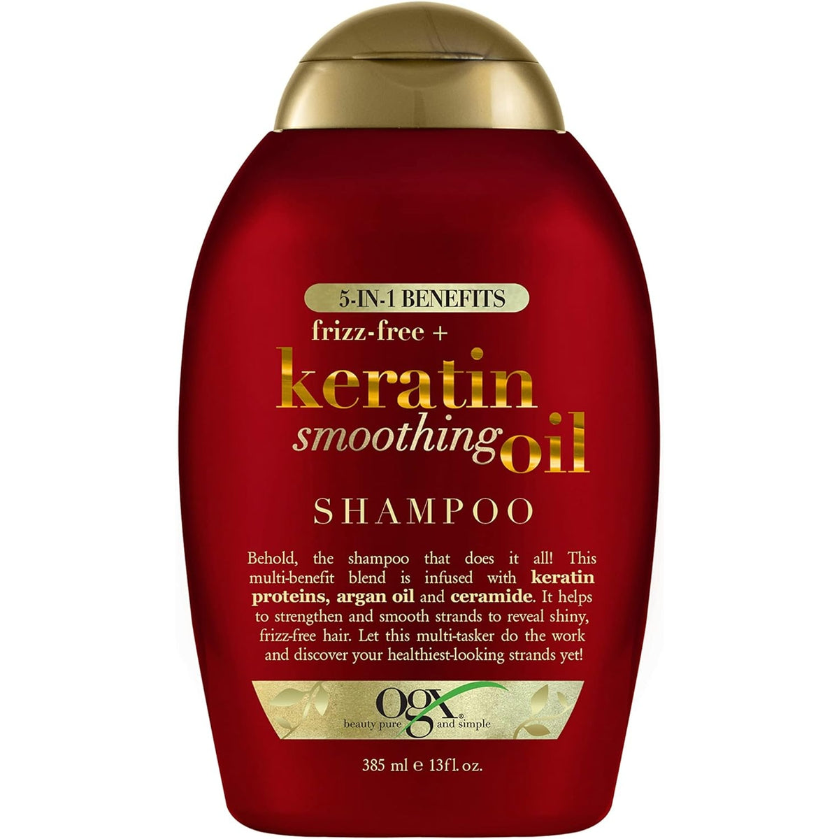 Ogx Frizz Free + Keratin Smoothing Oil 5 in 1 Benefits Shampoo For Frizzy Hair 385ml