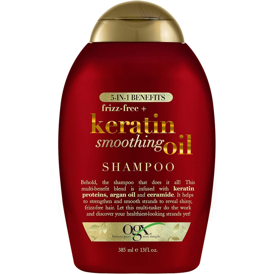 Ogx Frizz Free + Keratin Smoothing Oil 5 in 1 Benefits Shampoo For Frizzy Hair 385ml