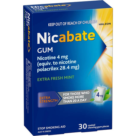 Nicabate Extra Fresh Mint Gum Quit Smoking 4mg 30 Pack