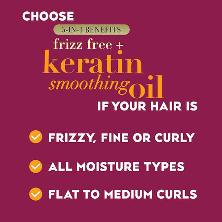 Ogx Frizz Free + Keratin Smoothing Oil 5 in 1 Benefits Shampoo For Frizzy Hair 385ml