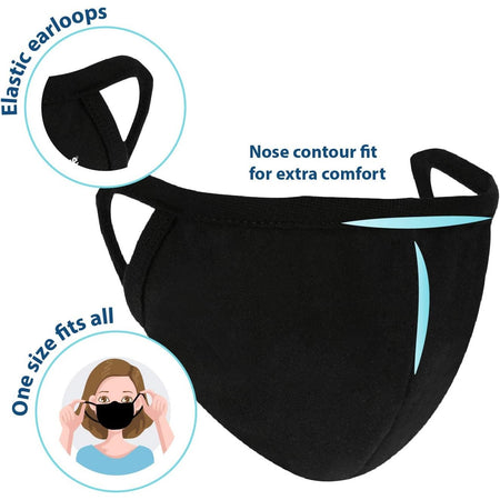 Lovercare Fabric Face Mask Black 10 Pack