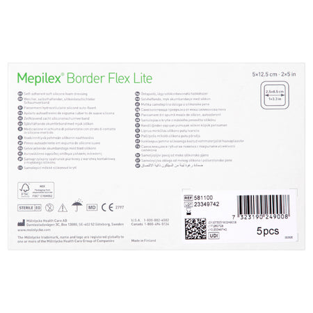 Molnlycke Mepilex Border Flex Lite 5cm X 12.5cm Dressings 5 Pack