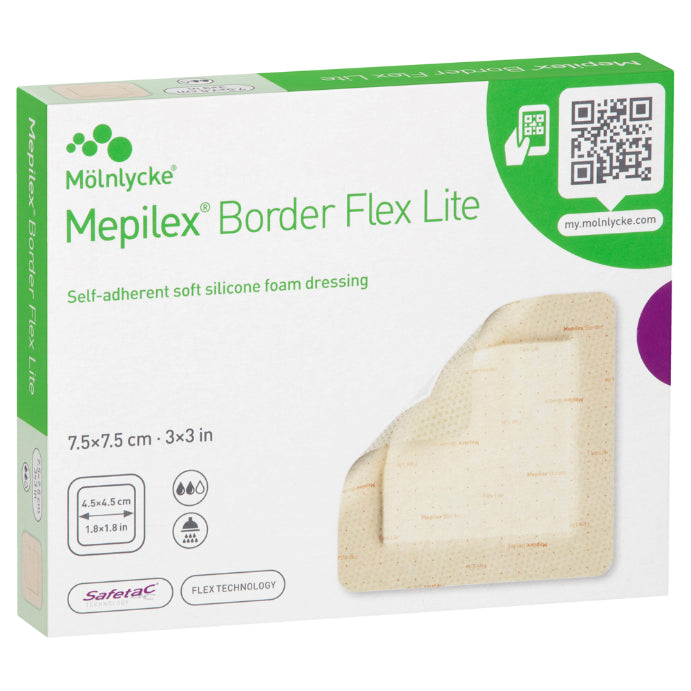 Molnlycke Mepilex Border Flex Lite 7.5cm X 7.5cm Dressings 5 Pack