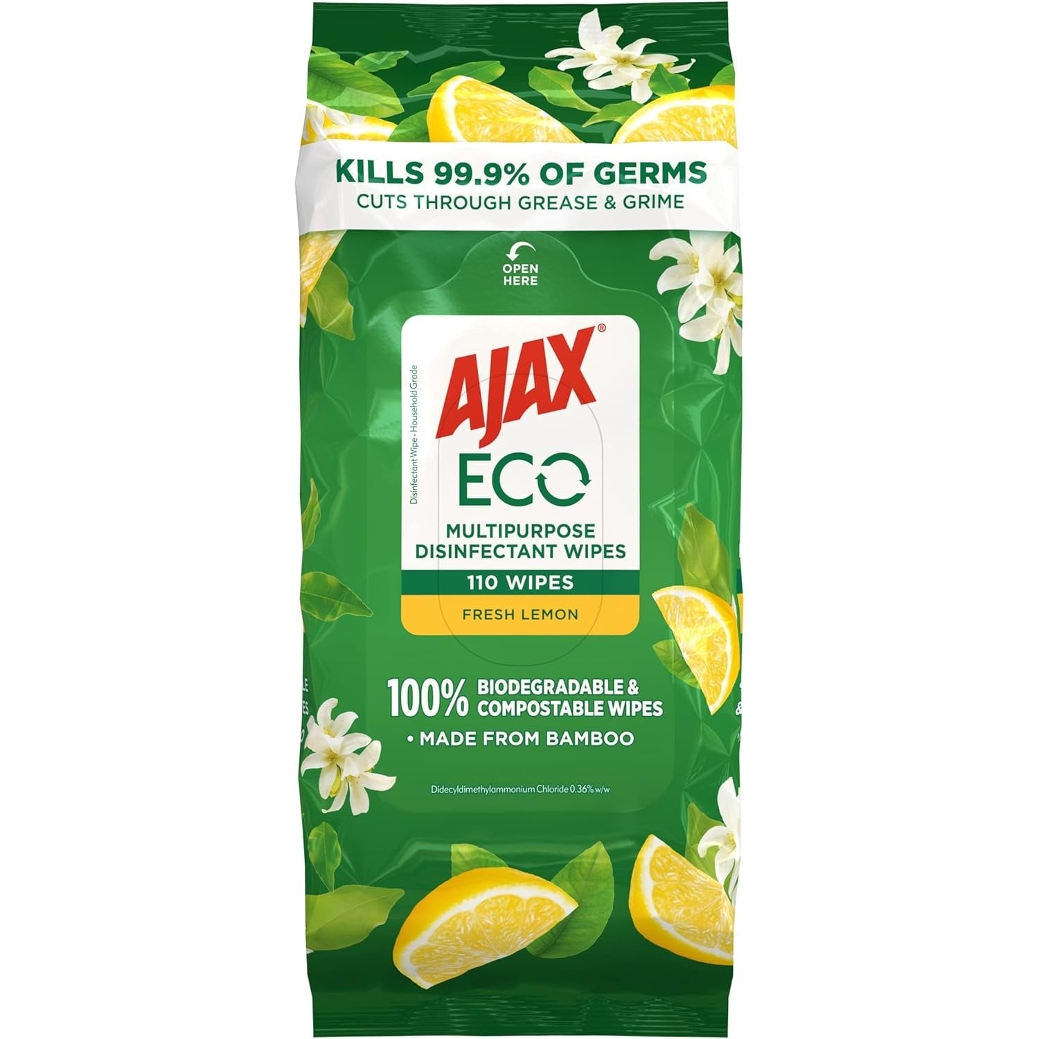 Ajax Eco Antibacterial Disinfectant Surface Cleaning Wipes Fresh Lemon 110 Pack