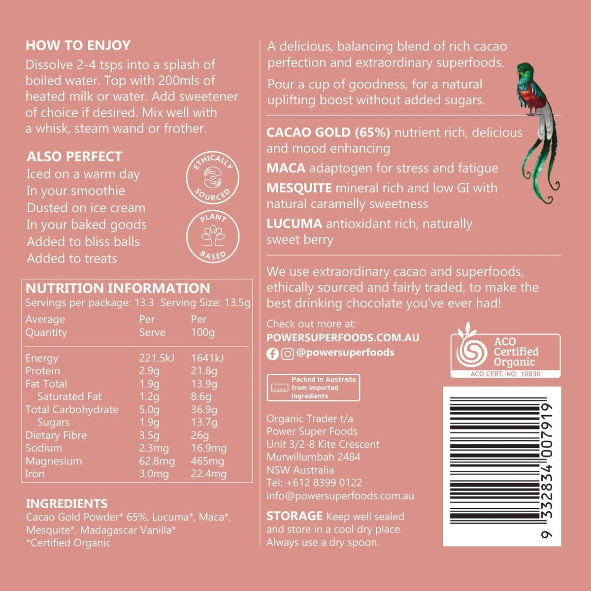 POWER SUPER FOODS Organic Nourish Drinking Chocolate With Superfoods 180g