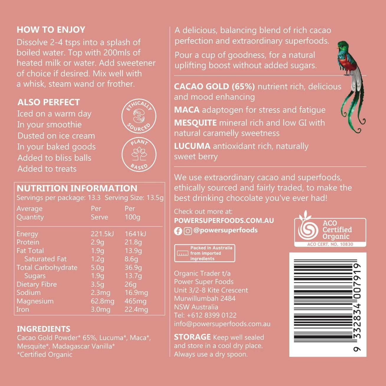 POWER SUPER FOODS Organic Nourish Drinking Chocolate With Superfoods 180g