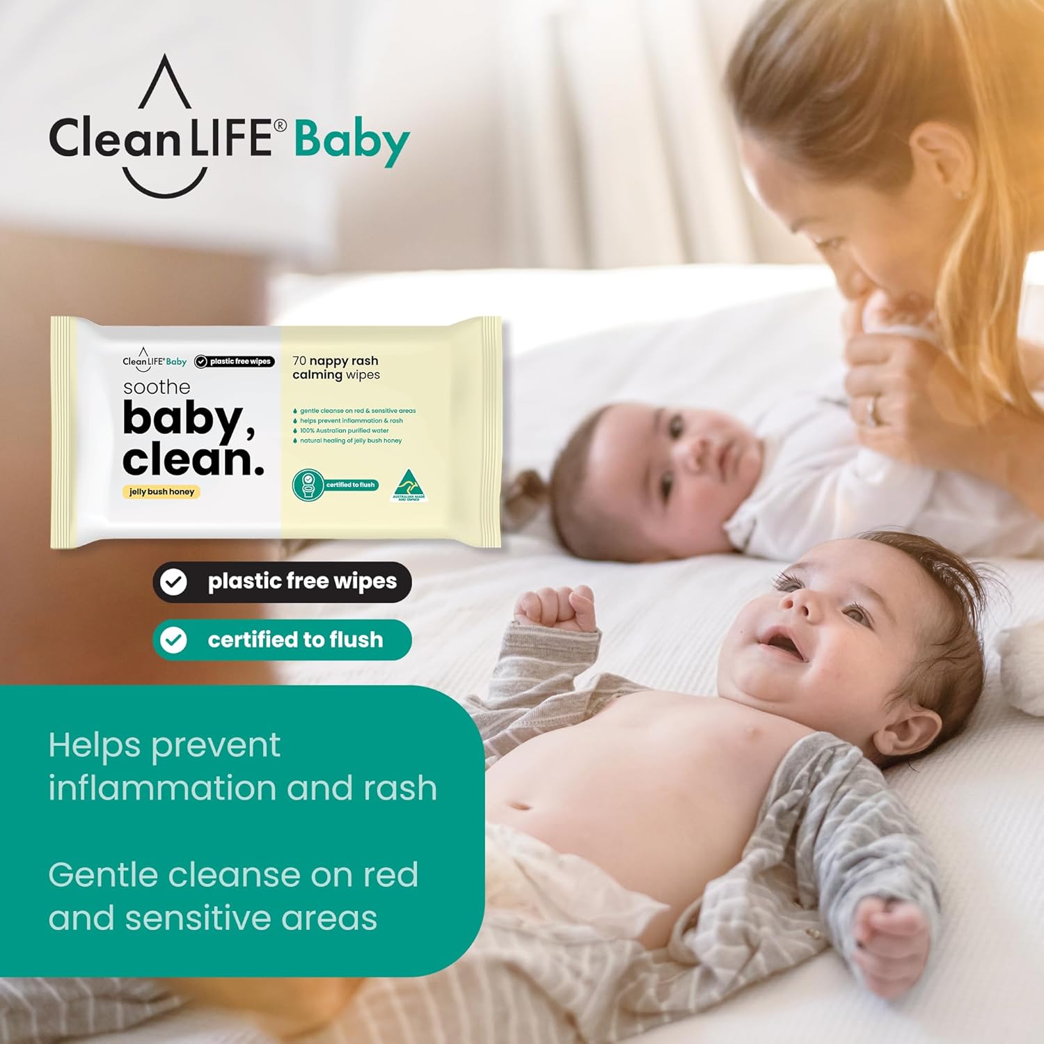 CleanLIFE Baby Clean Soothe Flushable Plastic Free Wipes 70pk