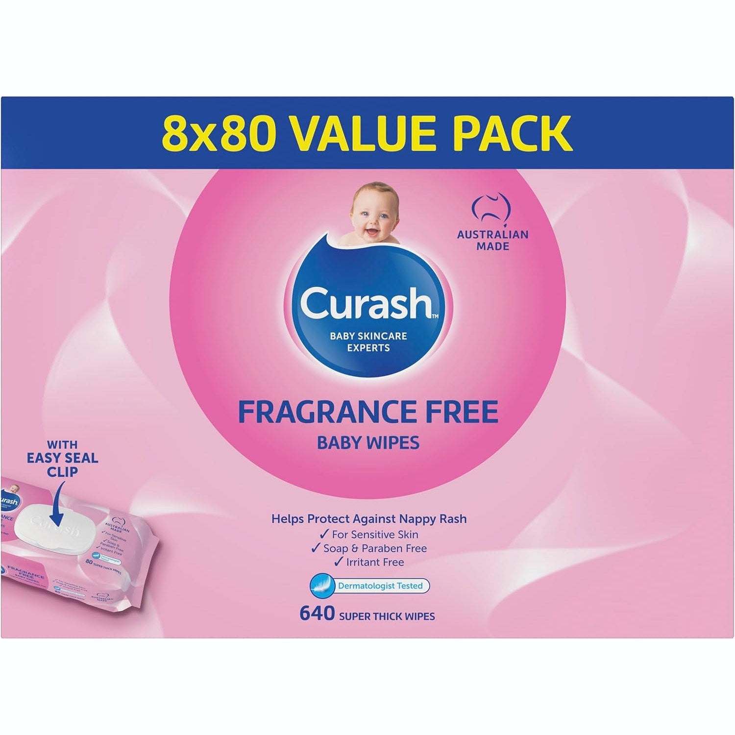 Curash Fragrance Free Baby Wipes 8 X 80 Pack
