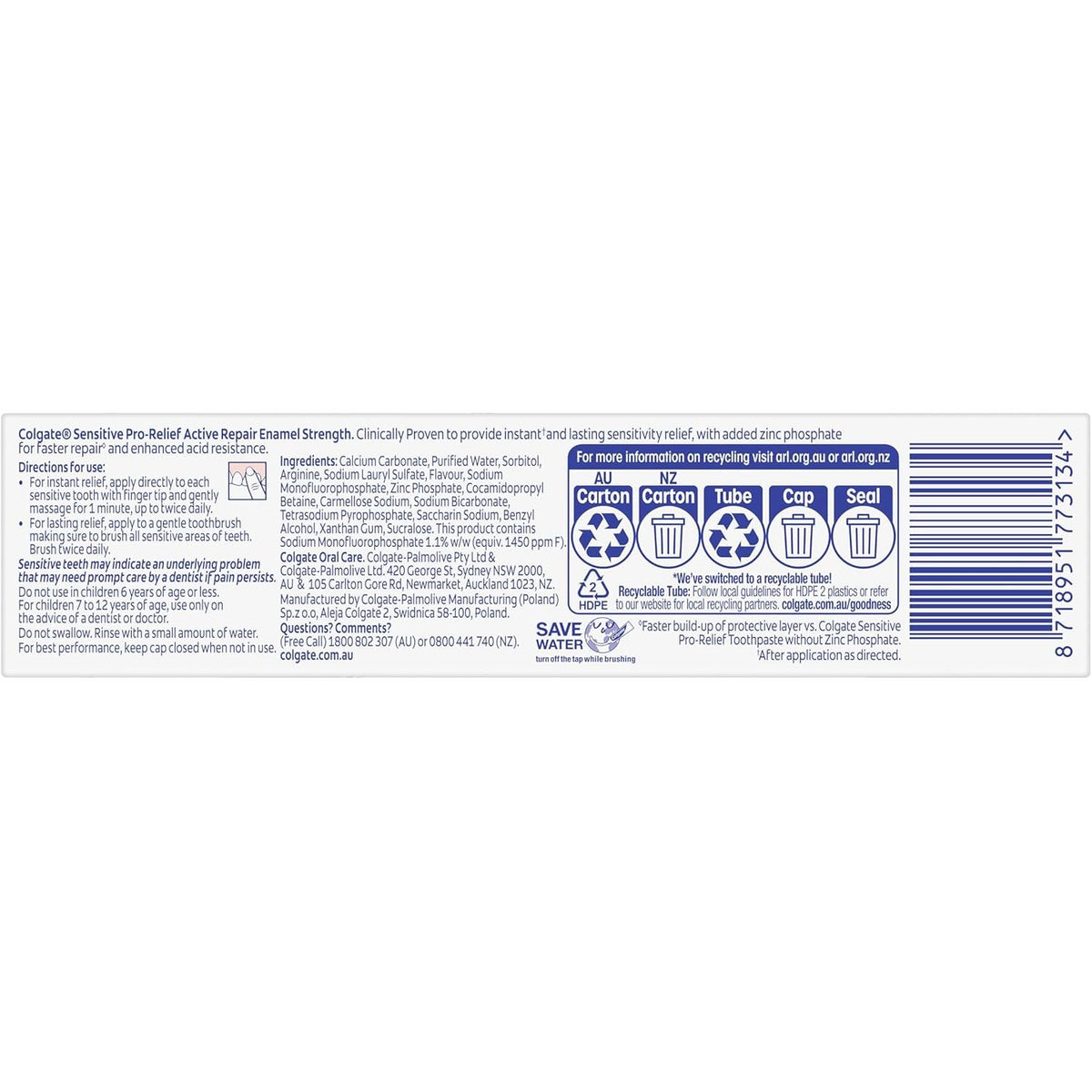 Colgate Toothpaste Sensitive ProRelief Active Repair + Enamel 110g