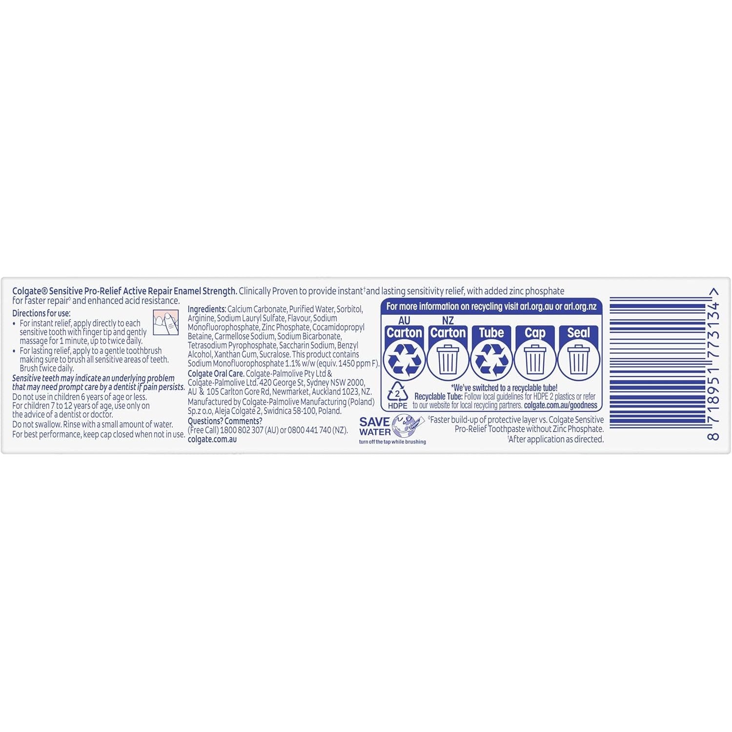 Colgate Toothpaste Sensitive ProRelief Active Repair + Enamel 110g