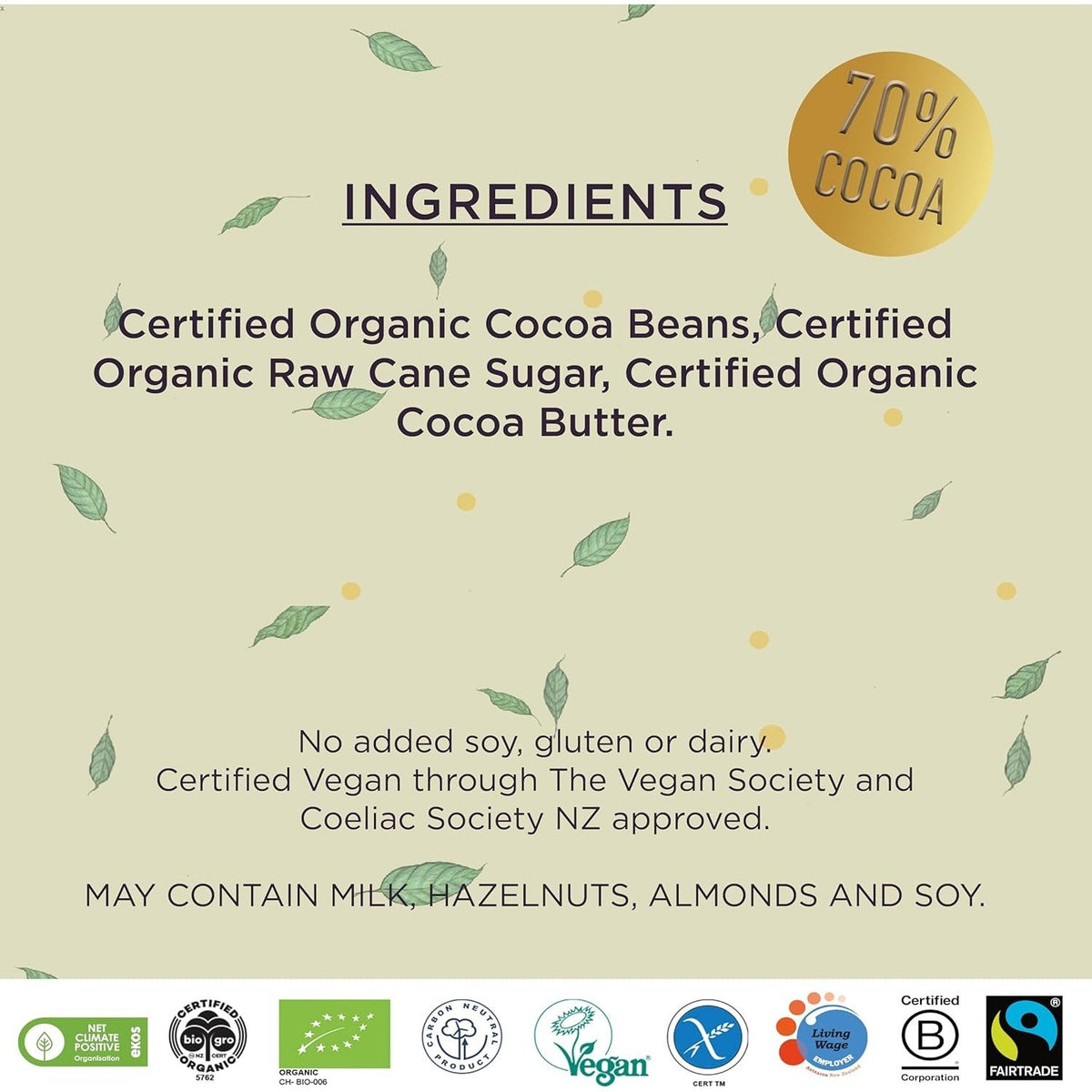 BENNETTO Organic Dark Chocolate 70% Organic Dark 12x80g