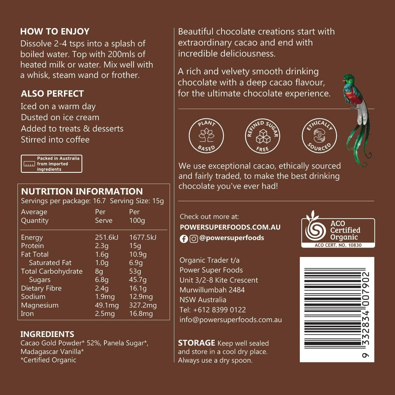 POWER SUPER FOODS Organic Dark Drinking Chocolate 250g