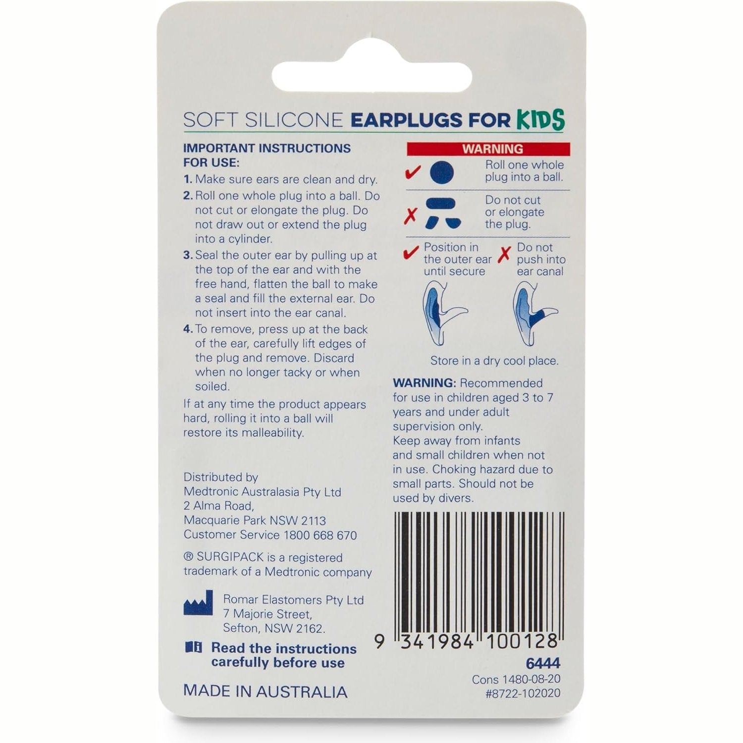 Surgipack Soft Silicone Kids Ear Plugs 3 Pairs