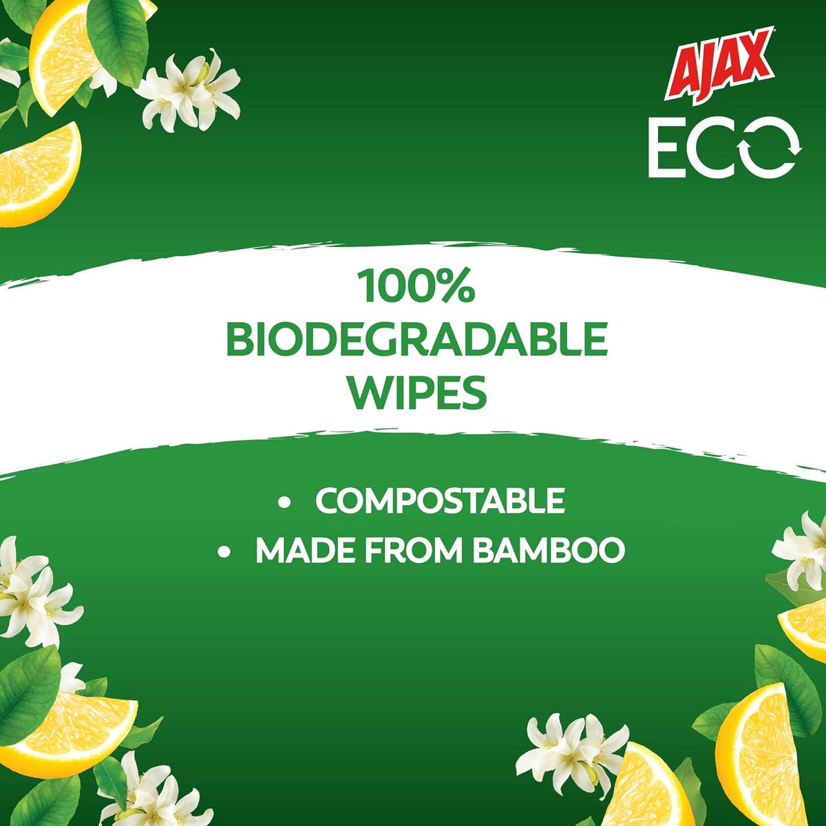 Ajax Eco Antibacterial Disinfectant Surface Cleaning Wipes Fresh Lemon 110 Pack
