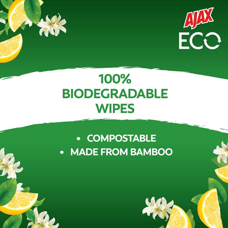 Ajax Eco Antibacterial Disinfectant Surface Cleaning Wipes Fresh Lemon 110 Pack