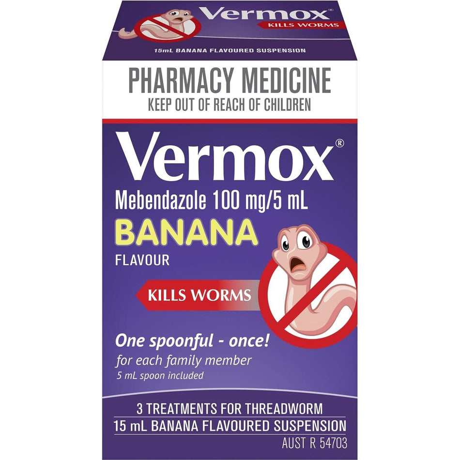 Vermox Worming Treatment Suspension Banana Flavour 15ml