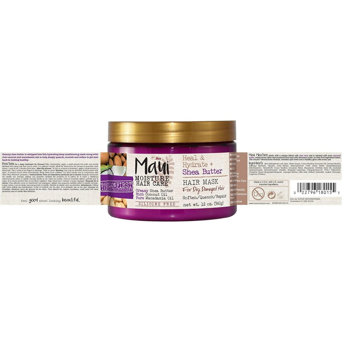 Maui Moisture Heal & Hydrate + Shea Butter Hair Mask For Dry & Damaged Hair 340g