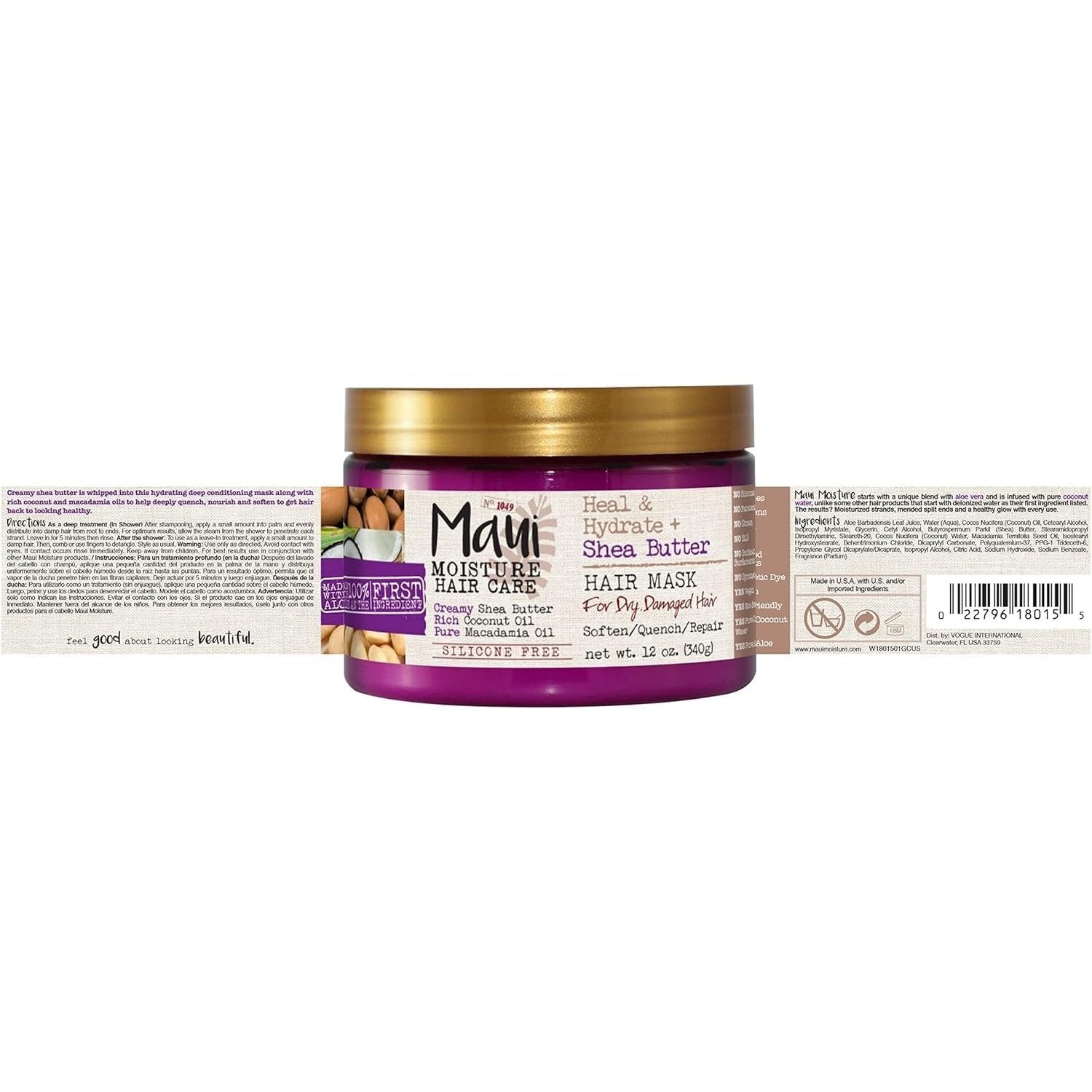 Maui Moisture Heal & Hydrate + Shea Butter Hair Mask For Dry & Damaged Hair 340g