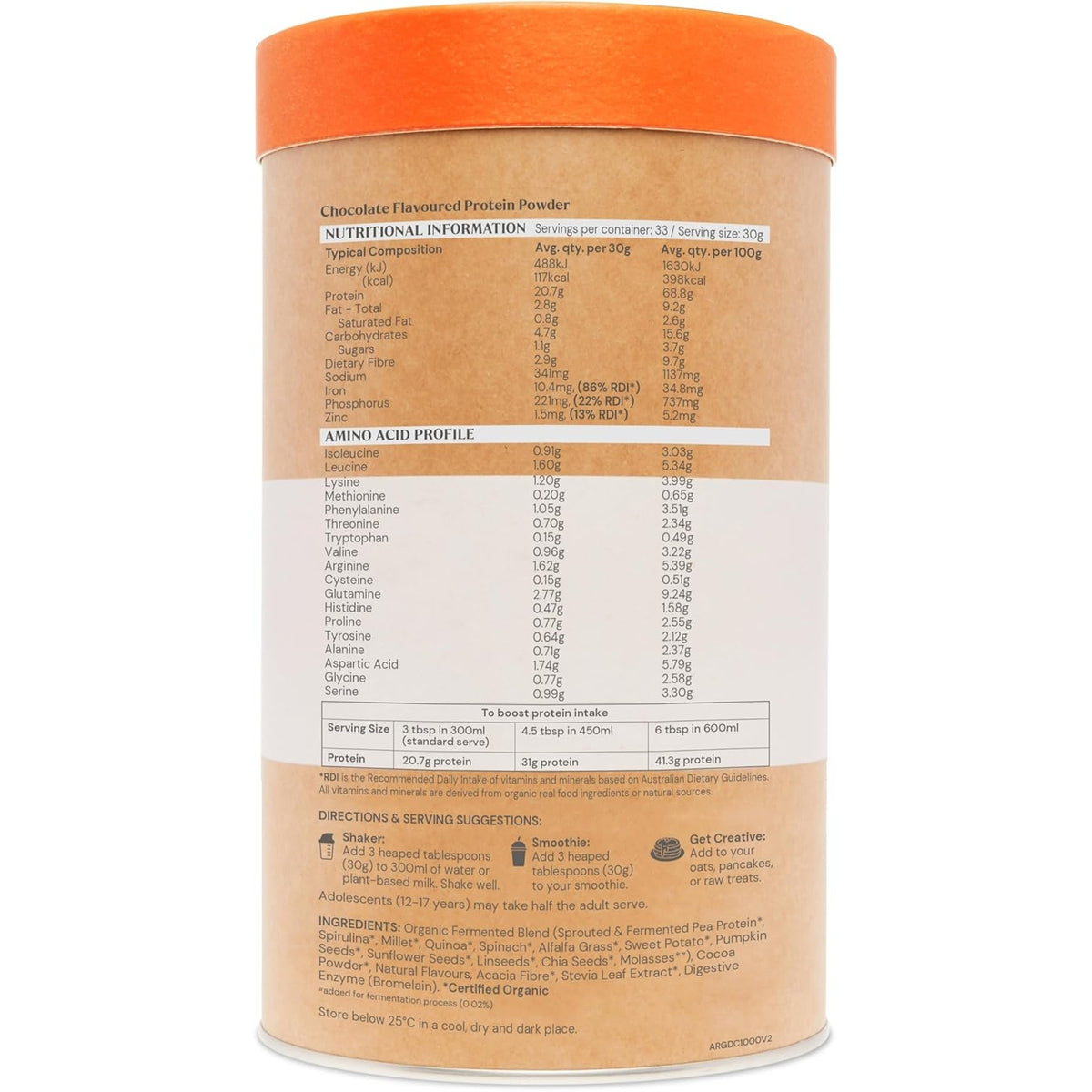 Amazonia Raw Protein Organic Paleo Gentle Digest Chocolate 1kg