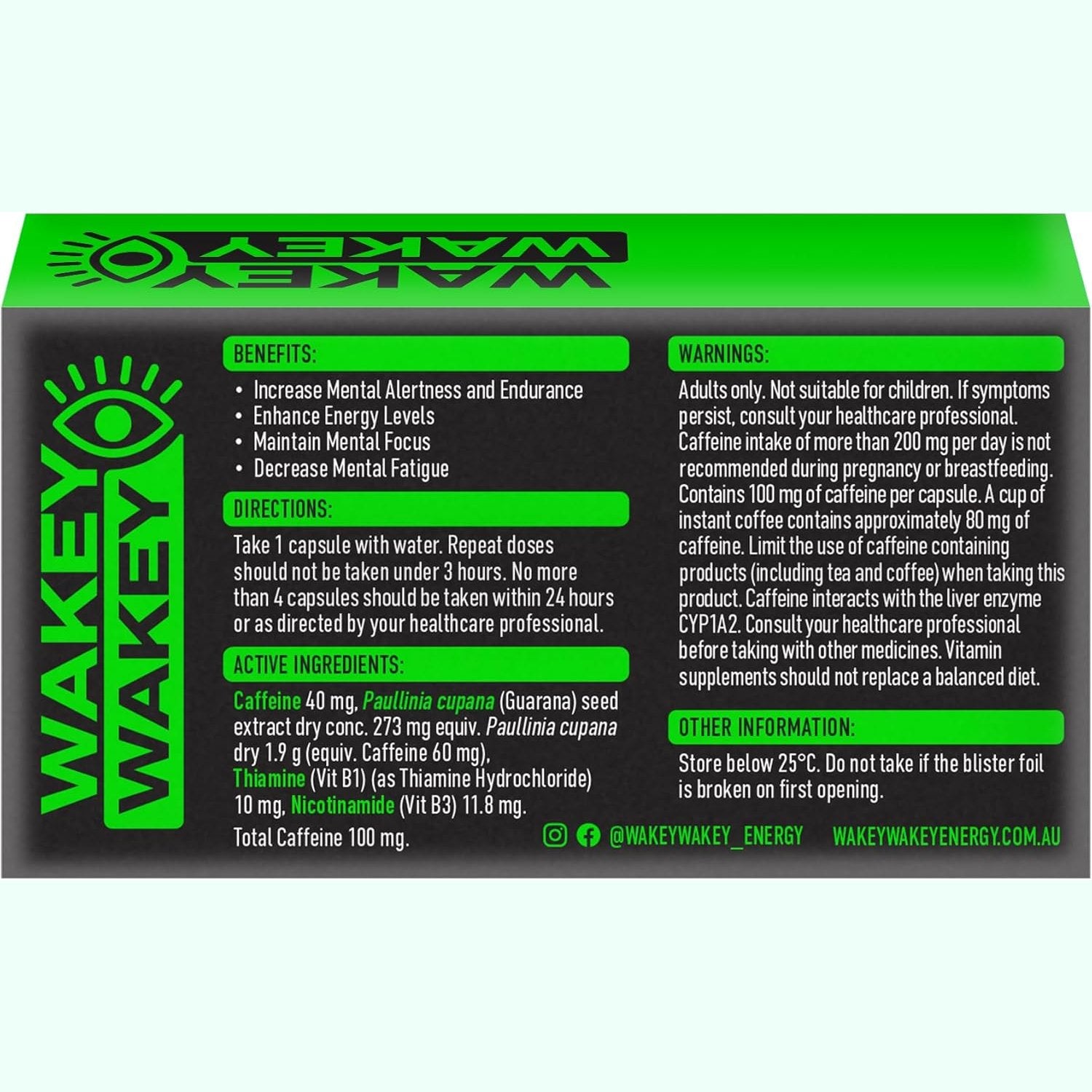Wakey Wakey Caffeine Energy Liquid 20 Capsules