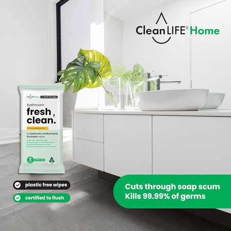 CleanLIFE Bathroom Fresh Clean Flushable Plastic Free Wipes 60pk