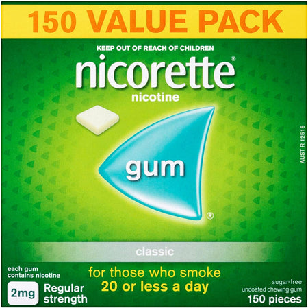 Nicorette Nicotine Gum Regular Strength 2mg Classic 150 Pack