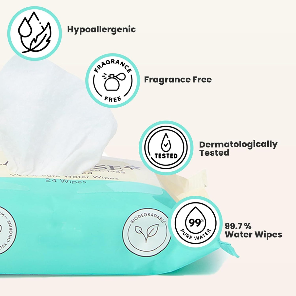 Marquise Plant Based 99.7% Pure Water Wipes Travel x 24 Pack