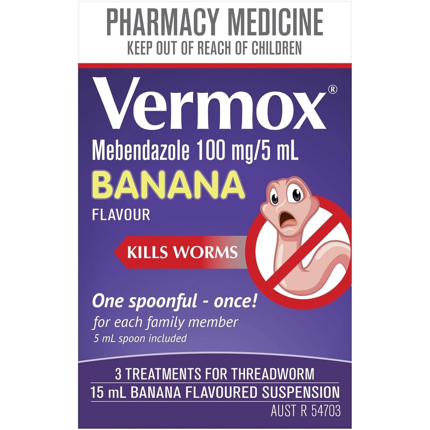 Vermox Worming Treatment Suspension Banana Flavour 15ml