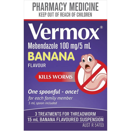 Vermox Worming Treatment Suspension Banana Flavour 15ml