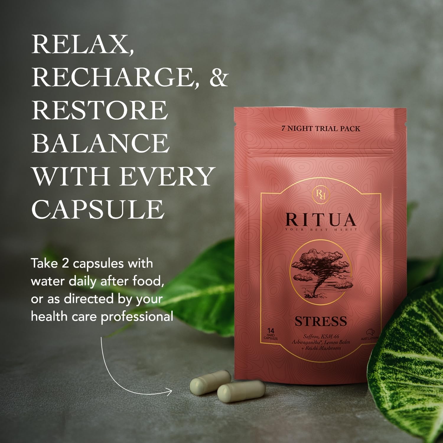 Ritua Stress 7 Day Saffron Ashwagandha Lemonbalm Reishi 14 Caps
