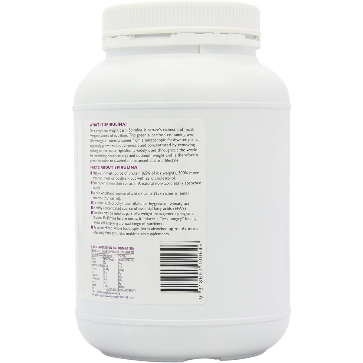 Synergy Natural Organic Spirulina Powder 1kg