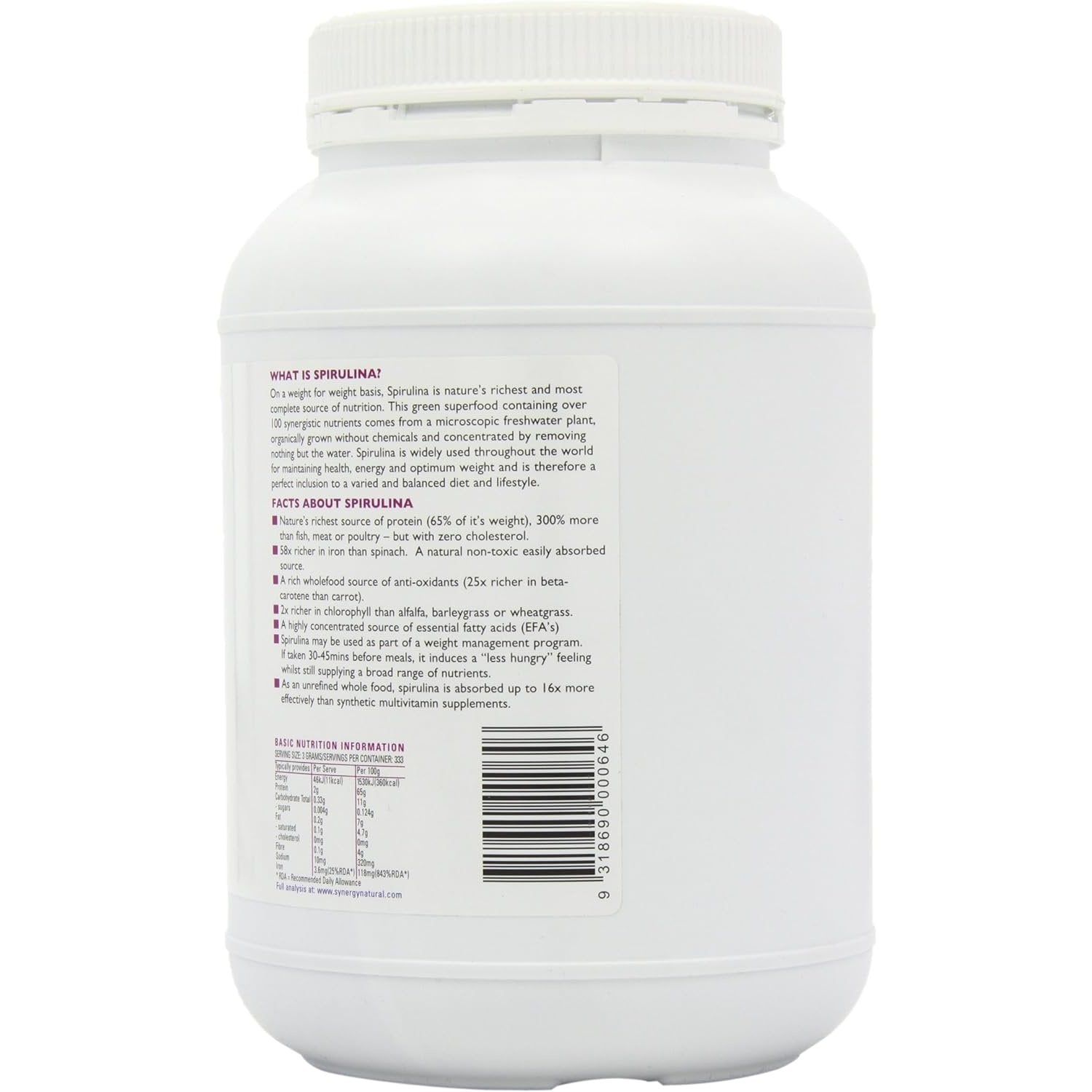 Synergy Natural Organic Spirulina Powder 1kg