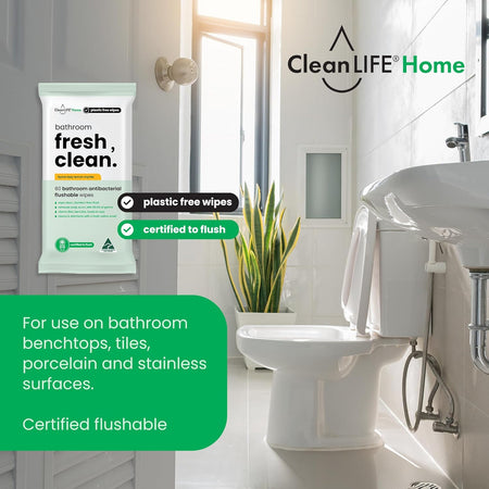 CleanLIFE Bathroom Fresh Clean Flushable Plastic Free Wipes 60pk