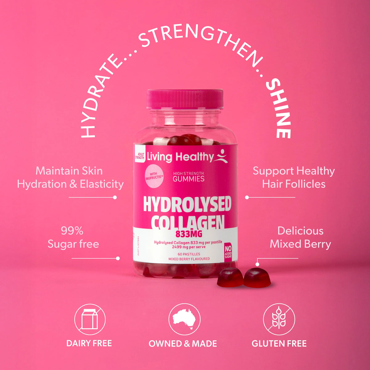 Living Healthy Gummies Collagen 833mg 60 Pastilles