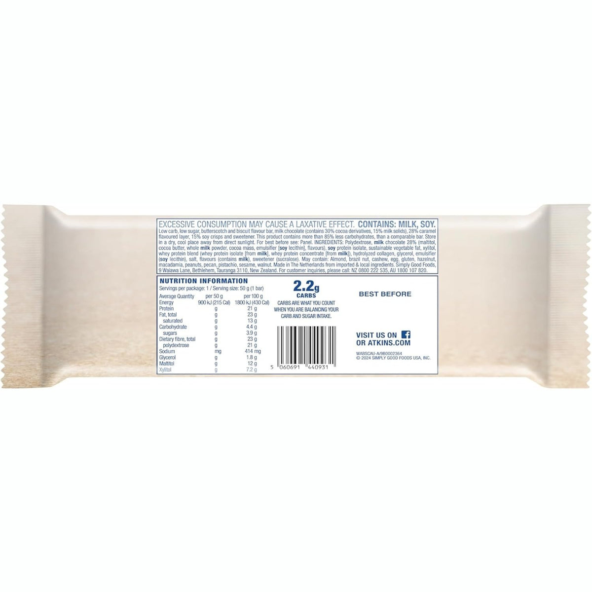 Atkins Low Carb Bar Butterscotch Crisp 50g