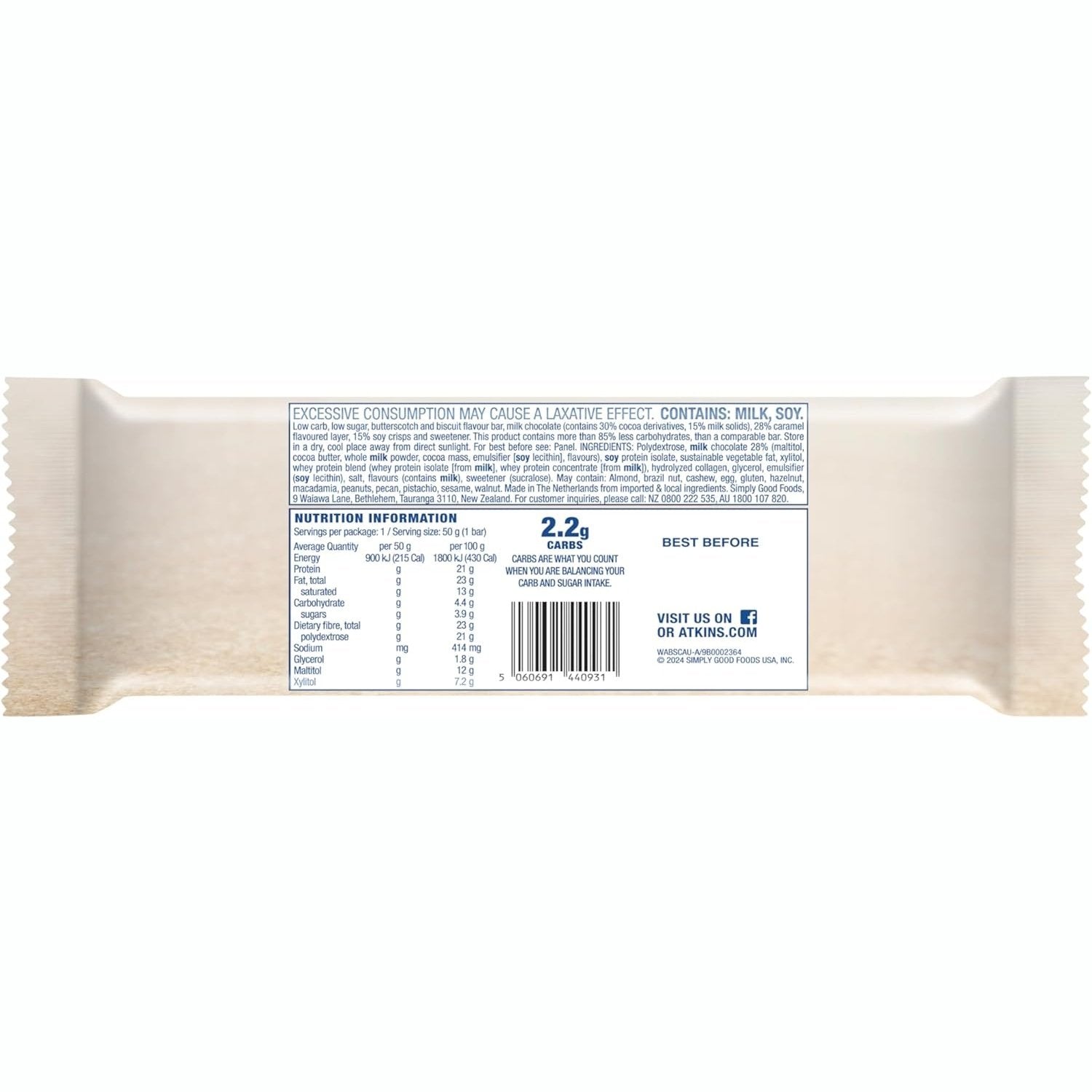 Atkins Low Carb Bar Butterscotch Crisp 50g