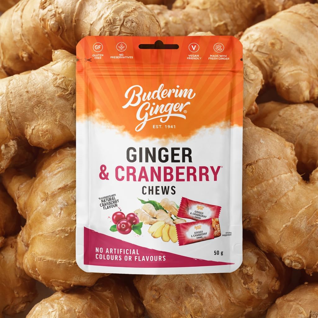 Buderim Ginger Ginger & Cranberry Chews 12x50g