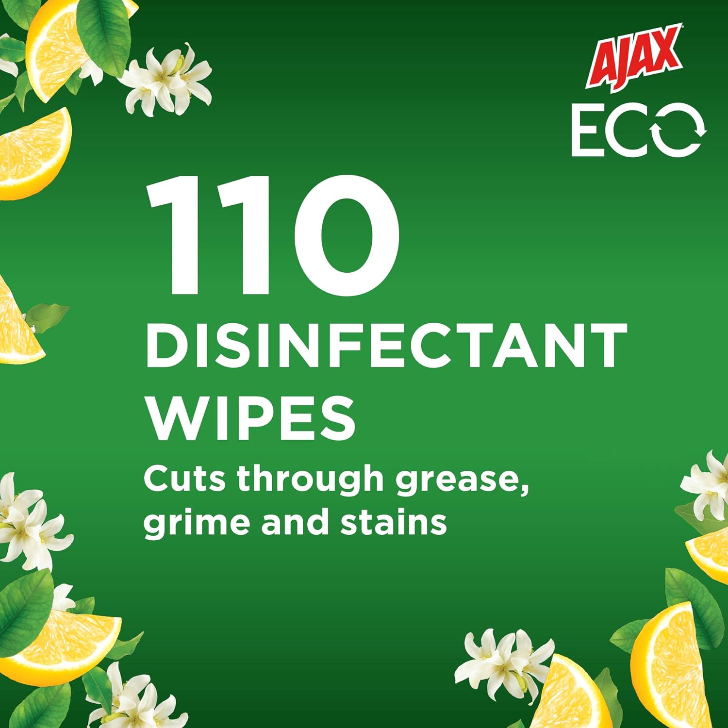 Ajax Eco Antibacterial Disinfectant Surface Cleaning Wipes Fresh Lemon 110 Pack