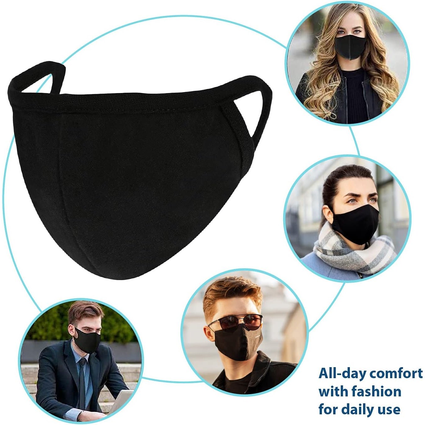 Lovercare Fabric Face Mask Black 10 Pack