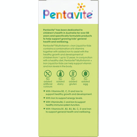Pentavite Multivitamin + Iron Kids Liquid Lemon Lime 200ml