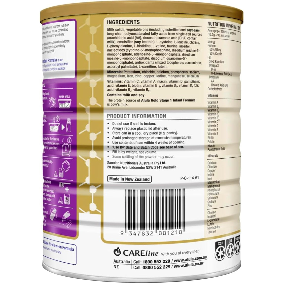 Alula Gold Stage 1 Newborn Premium Infant Formula 0-6 Months 900g