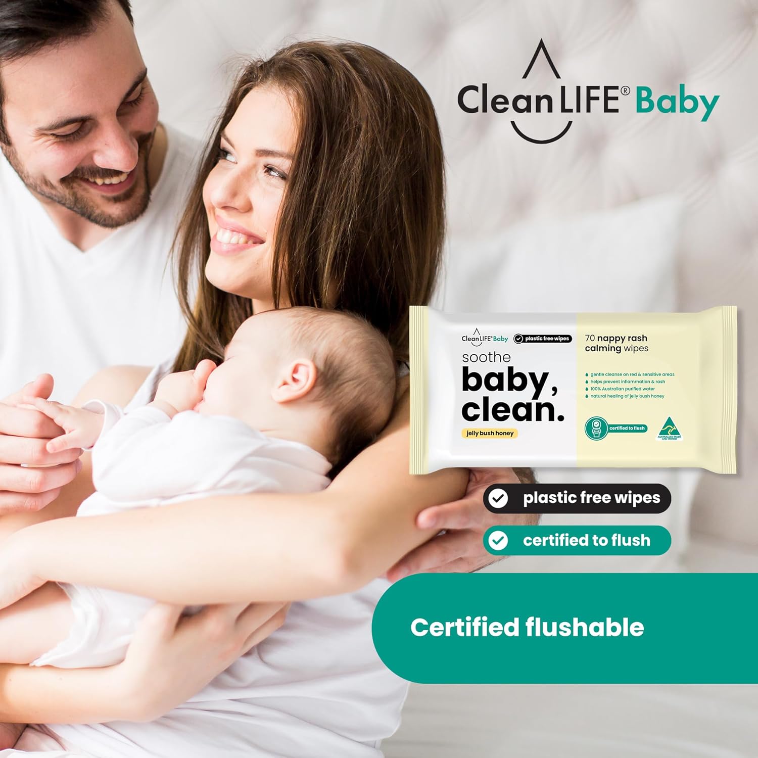 CleanLIFE Baby Clean Soothe Flushable Plastic Free Wipes 70pk