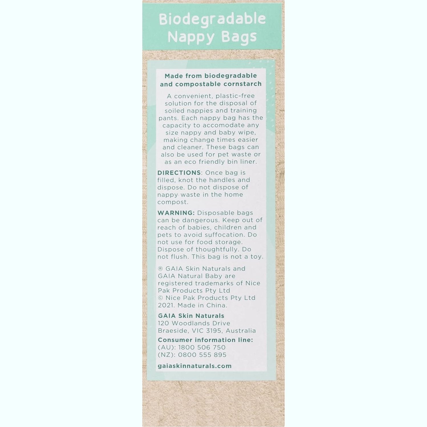 GAIA Natural Baby Biodegradable Nappy Bags 50pk