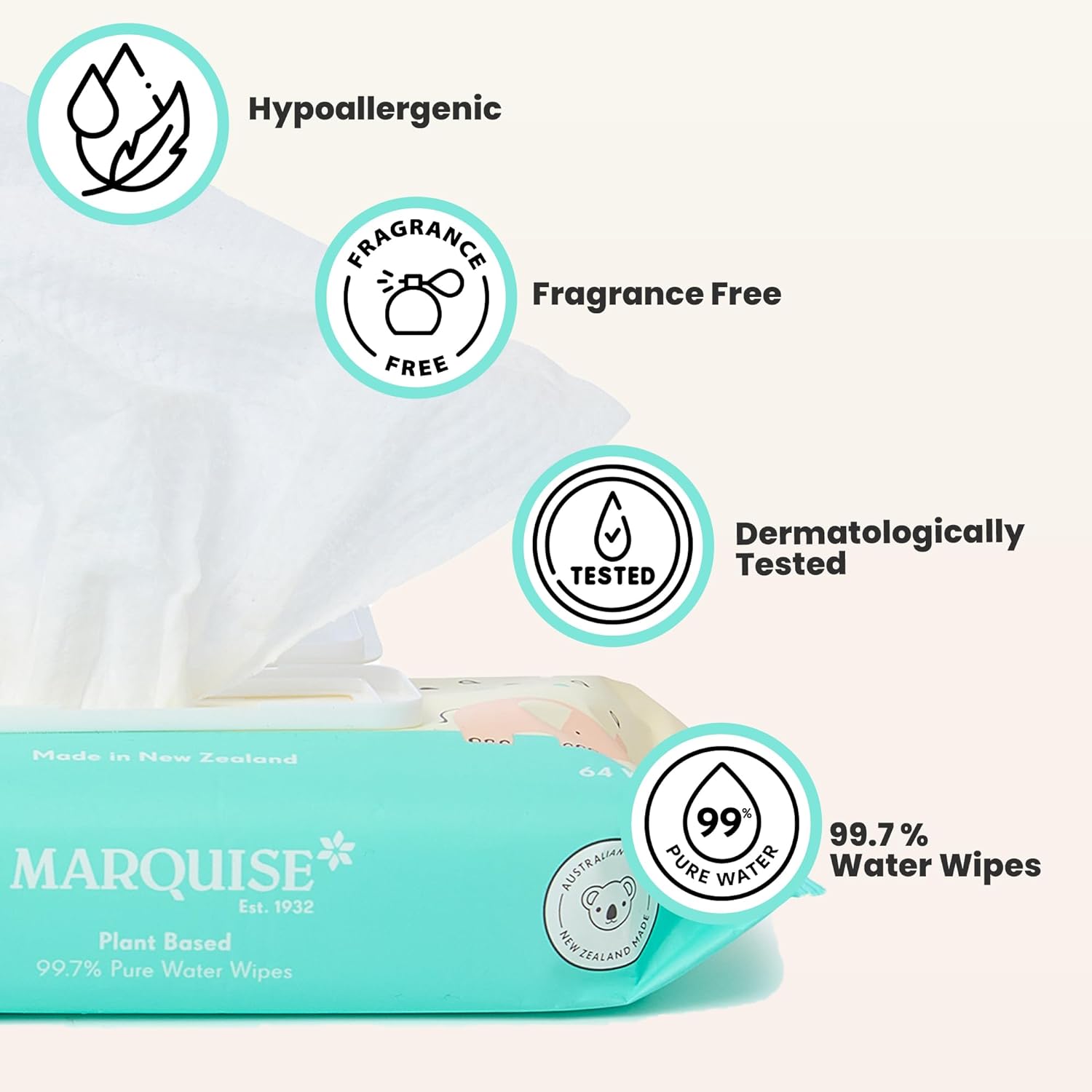 Marquise Plant Based 99.7% Pure Water Wipes x 64 Pack