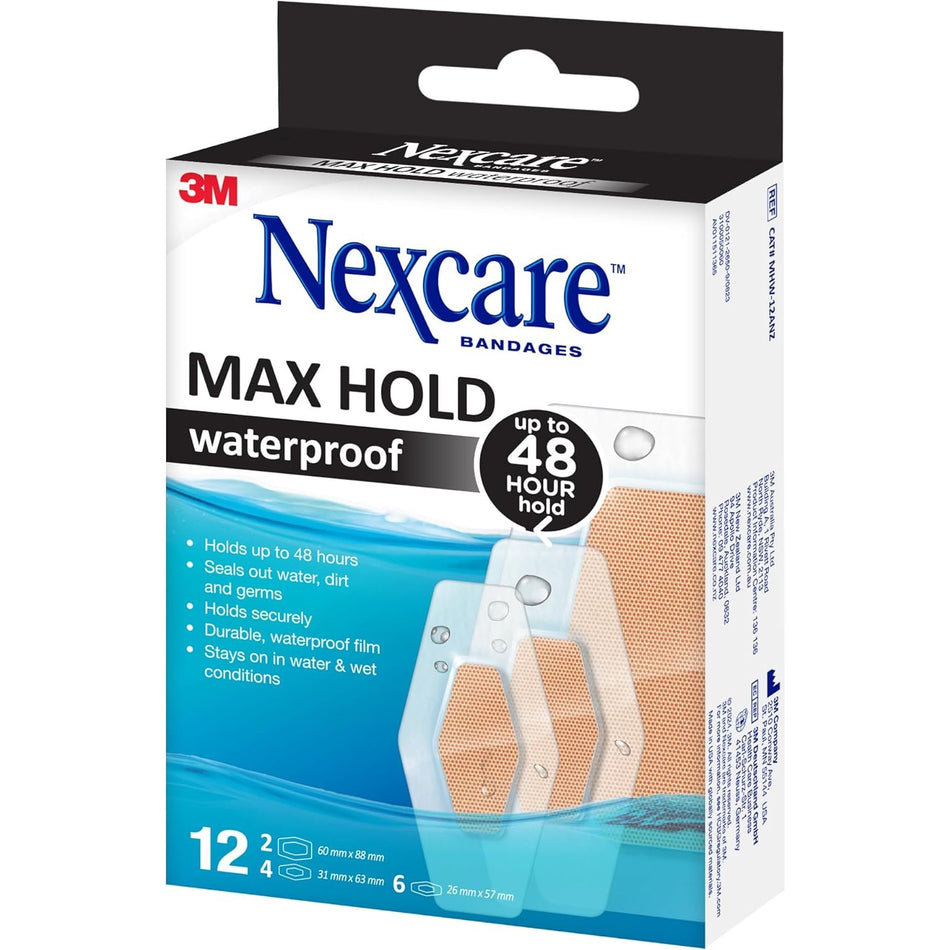 Nexcare Waterproof Max Hold Assorted 12 Pk