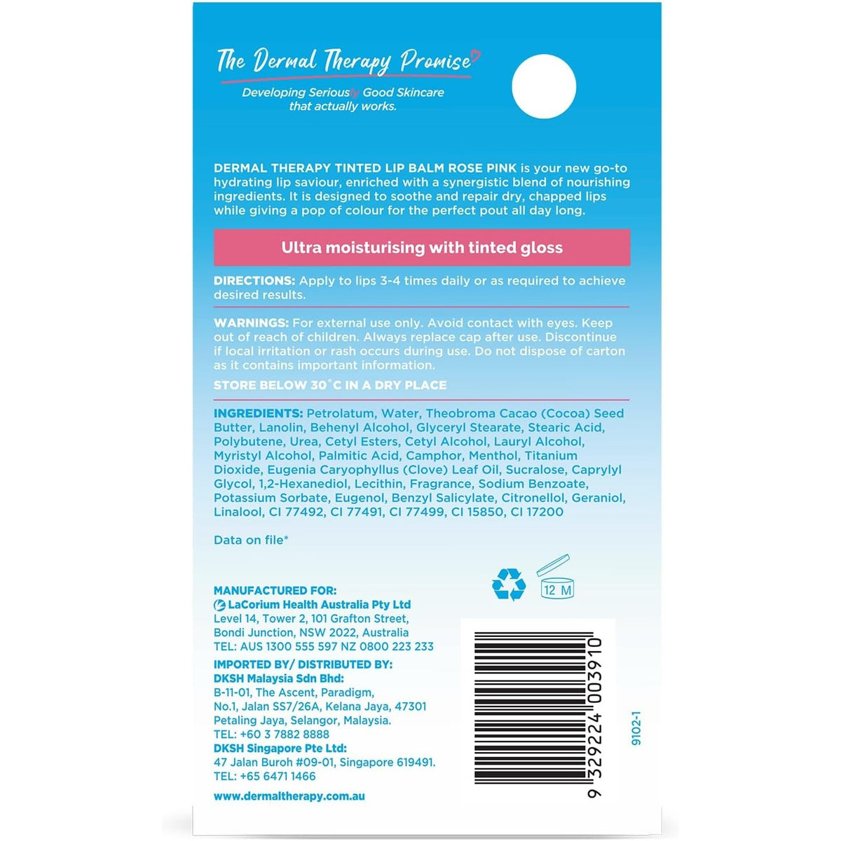 Dermal Therapy Tinted Lip Balm Rose Pink 8g